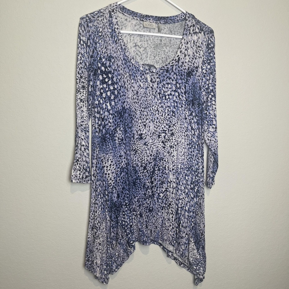 Logo Lori Goldstein T-Shirt Womens M Blue Animal Print 3/4 Sleeve Tunic Top